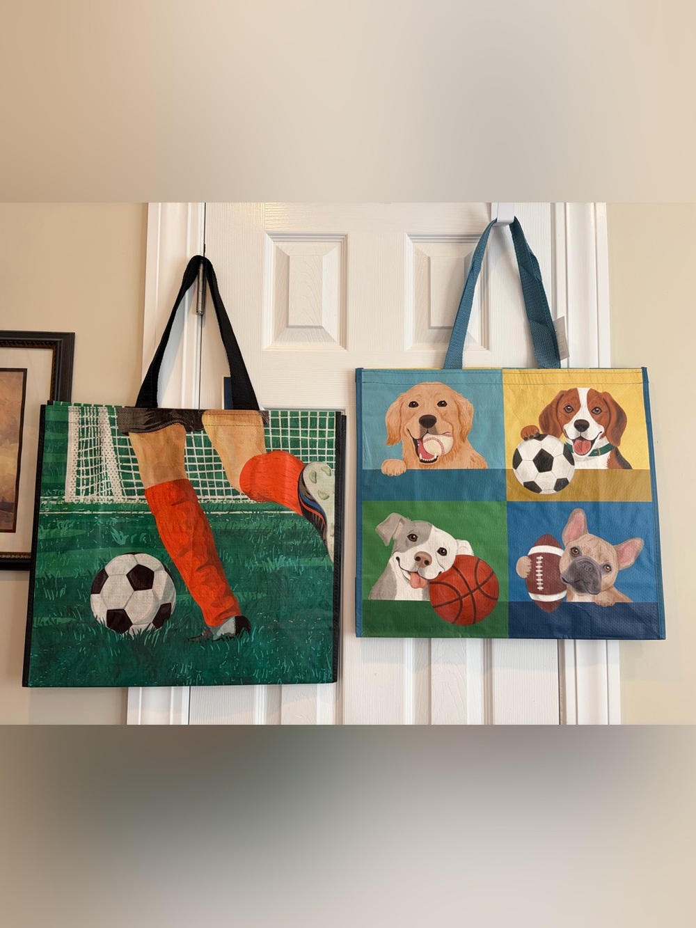 Marshalls/ Homegoods/ TJ Maxx Reusable Dog & Sports Pattern Tote Bags 🐶⚽️🏈🛍️